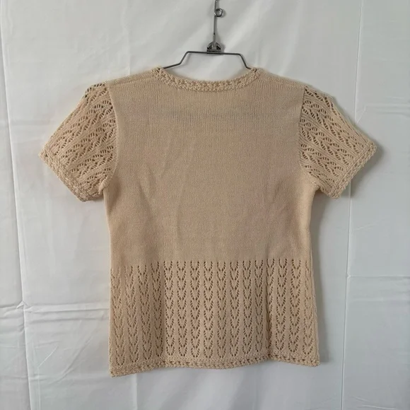 Vintage 50s crochet cream blouse top cottage small - Picture 3 of 3